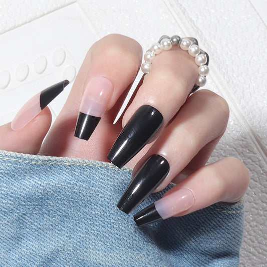 Own Risk Long Coffin Black Bold Press On Nails