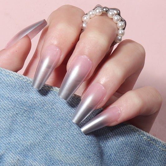 Tell My Truth Long Coffin Silver Glam Press On Nails