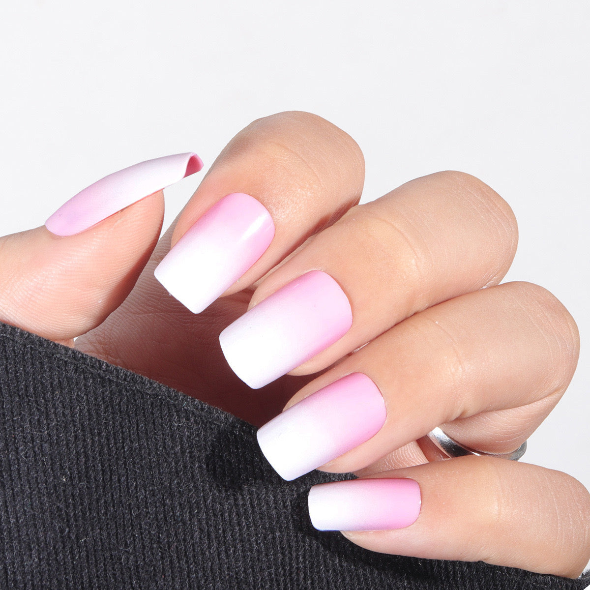 Pastel Perfection Medium Square Pink to White Ombre Press-On Nail Set with Matte Finish