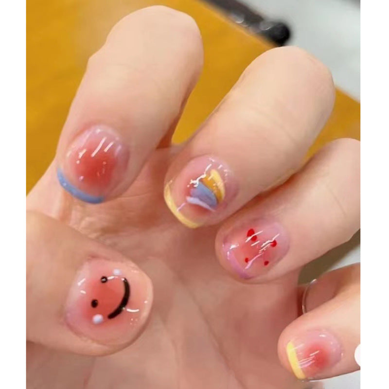 Whimsical Summer Short Squoval Multicolor Press On Nail Set with Cartoon Accent Designs
