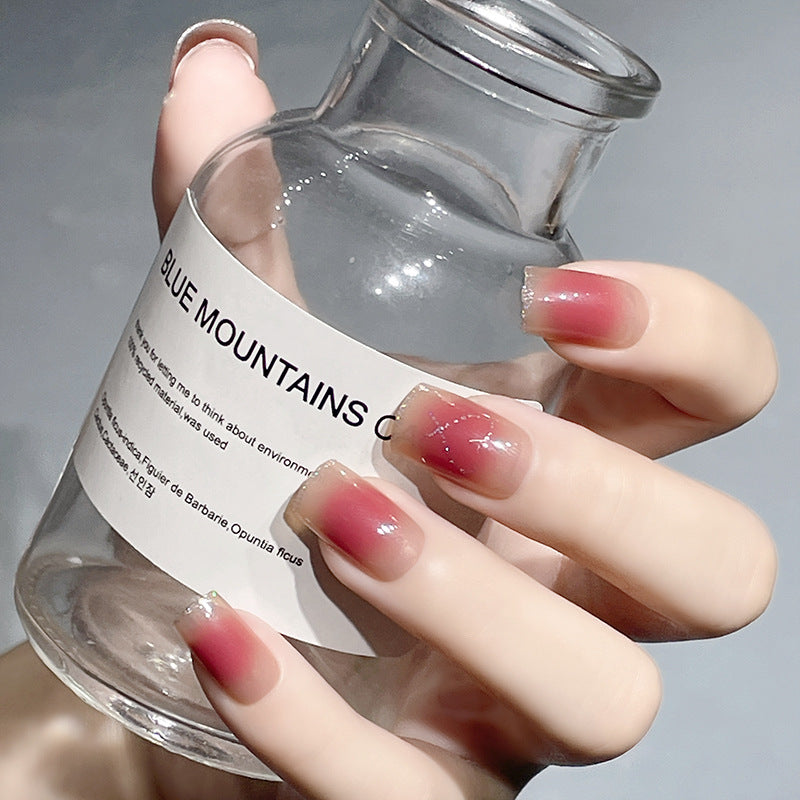 Enchanted Elegance Medium Length Square Shaped Ombre Pink Press On Nails with Glitter Accents