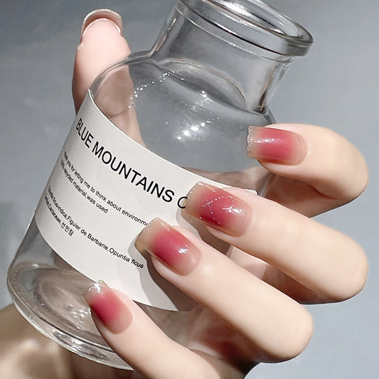 Enchanted Elegance Medium Length Square Shaped Ombre Pink Press On Nails with Glitter Accents