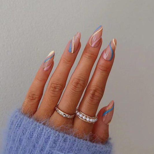 Ethereal Glow Long Almond Pastel Holographic Press On Nail Set with Iridescent Accent