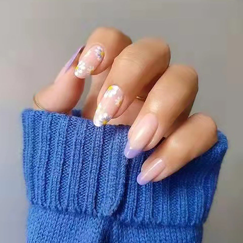 Spring Blossom Collection Long Almond Lavender Press On Nails with Floral Accent Designs