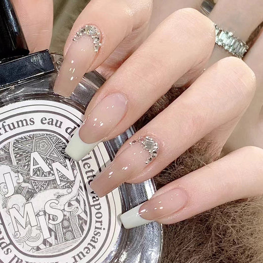 Elegant Affair Long Coffin Beige Glitter Accent Press On Nail Set