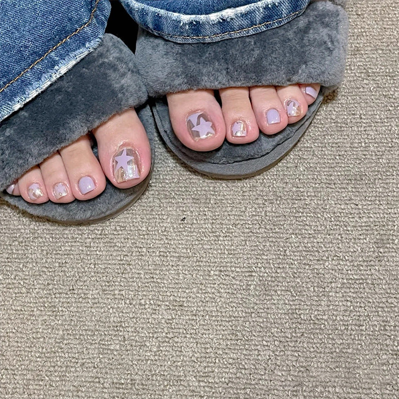 Starry Night Collection Short Square Light Pink Press On Toenails with Glitter Accents