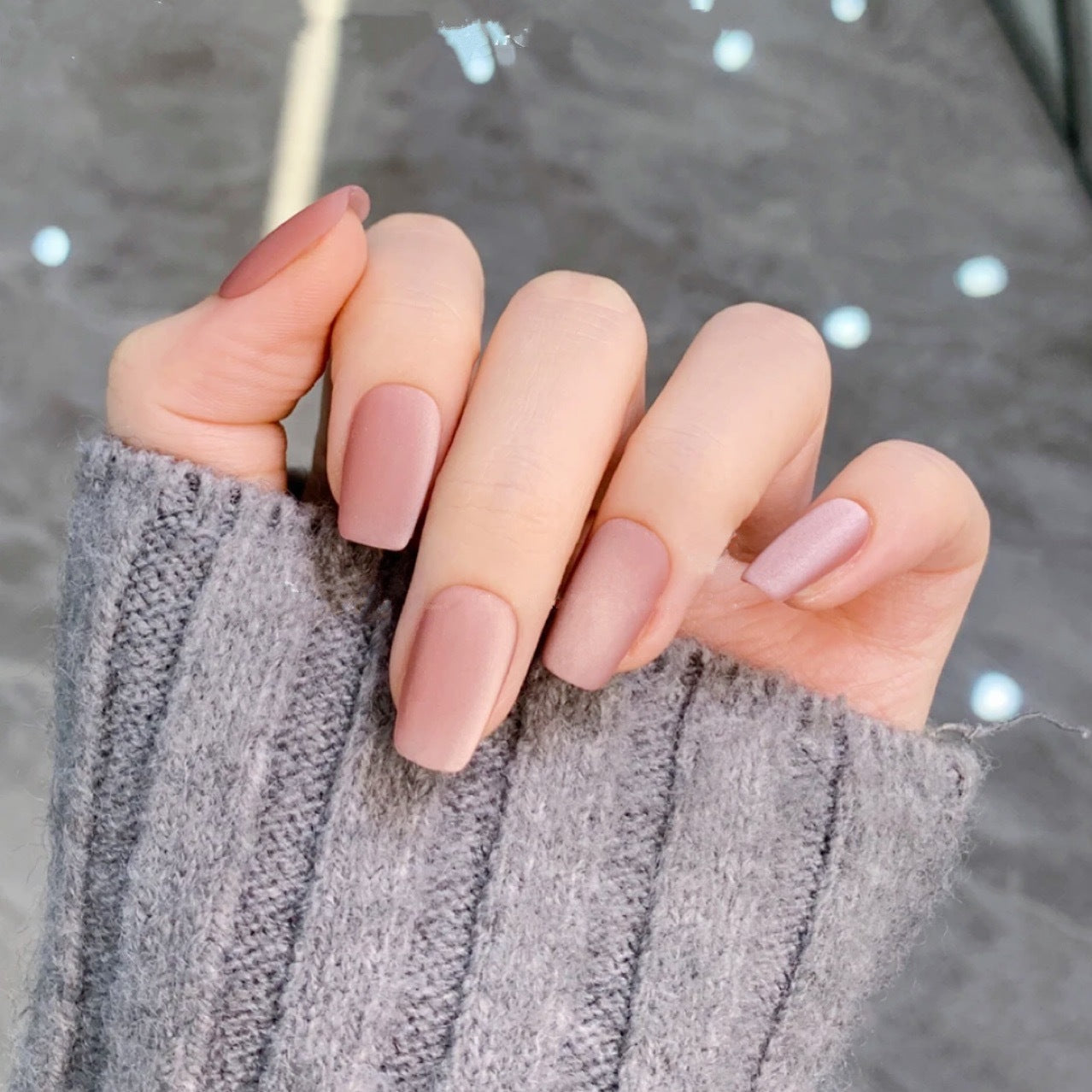 Winter Elegance Medium Square Matte Mauve Press On Nails with Shimmer Accent