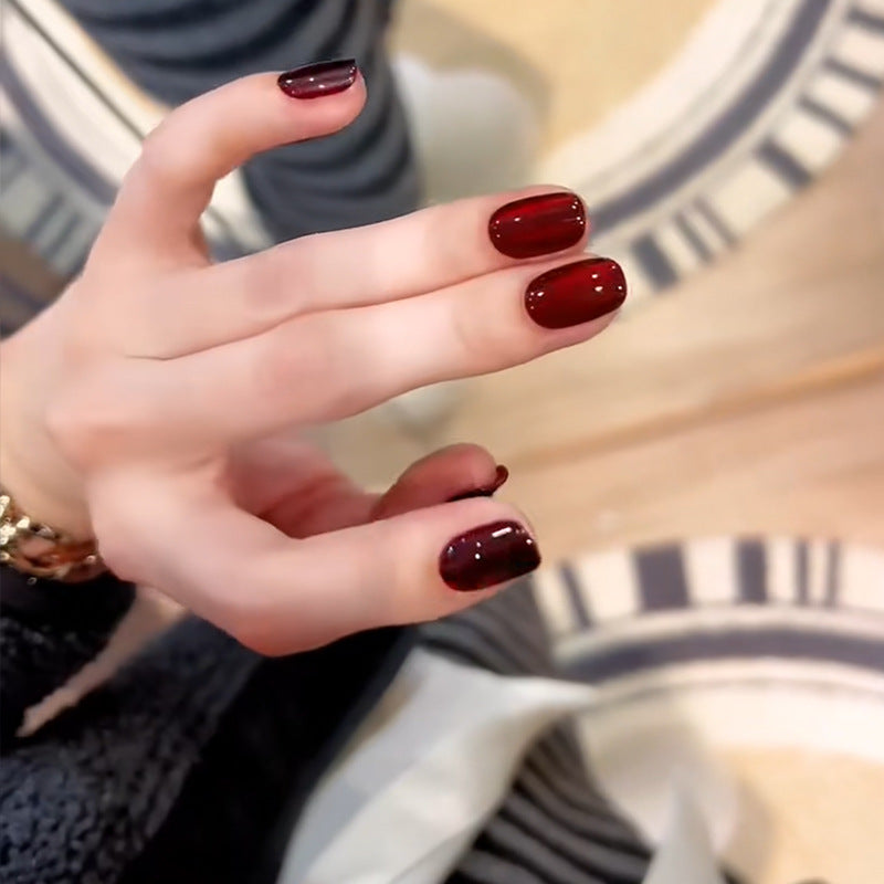 Elegant Bordeaux Long Squoval Burgundy Press On Nails with Sparkling Accents