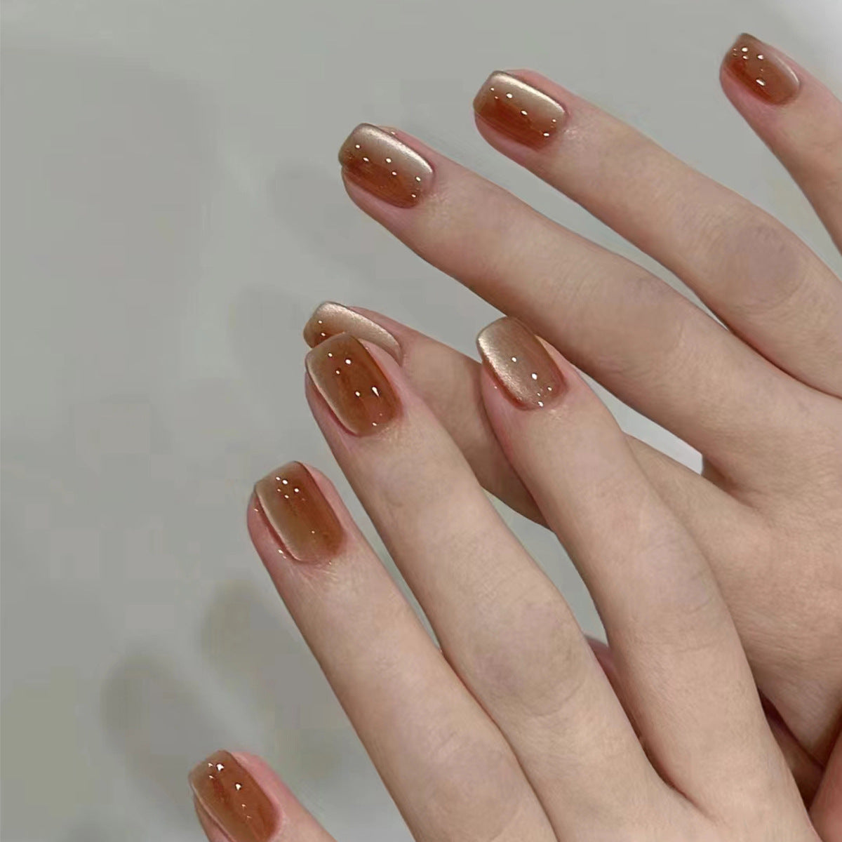 Autumn Elegance Short-Length Square Press On Nail Set, Champagne Glitter Accent Nails