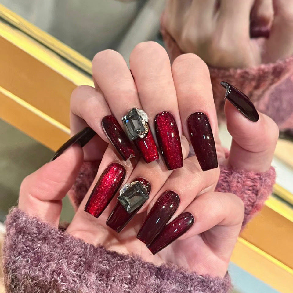 Out And About Long Square Red Glossy Press On Nails