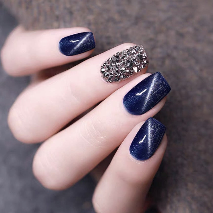 What It Is Girl Medium Square Blue Studded Press On Nails
