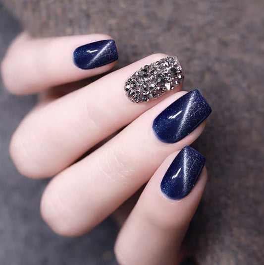 What It Is Girl Medium Square Blue Studded Press On Nails