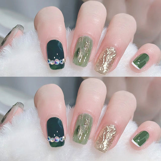 Take A Pic Medium Square Green Glossy Press On Nails