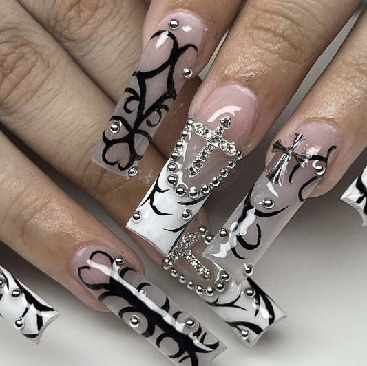 Crazy For You Long Square Black Y2K Press On Nails