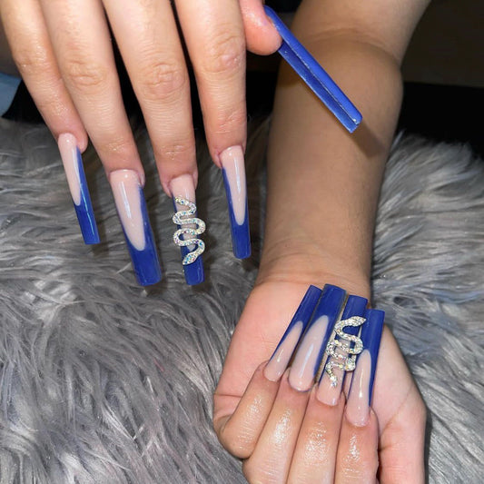 Signed Up Long Square Blue Bold Press On Nails