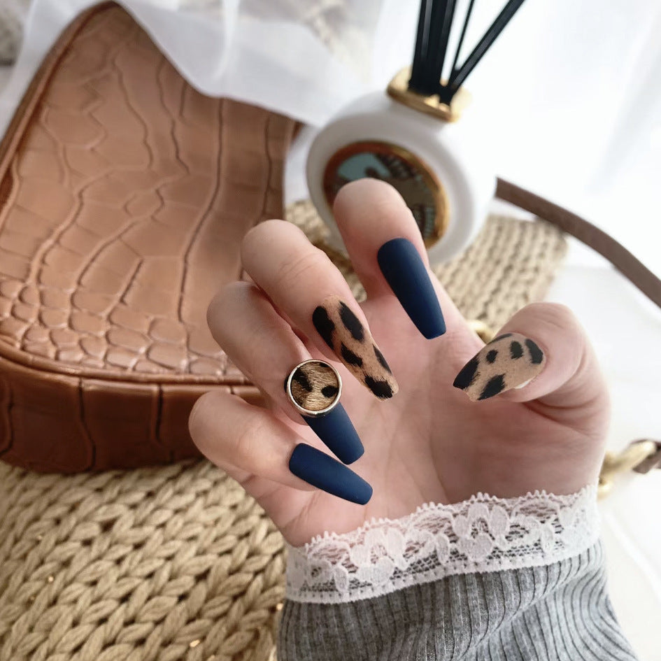 Adventure Long Coffin Brown Leopard Press On Nails