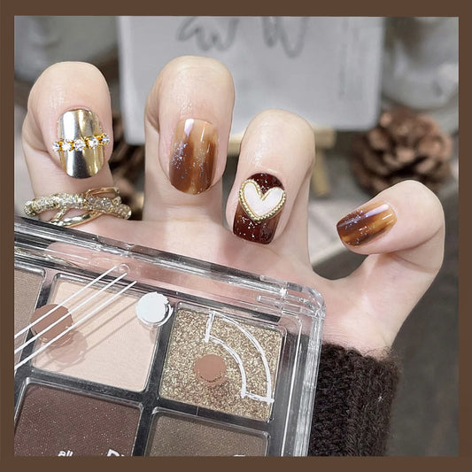Rich Medium Square Brown Marble Press On Nails