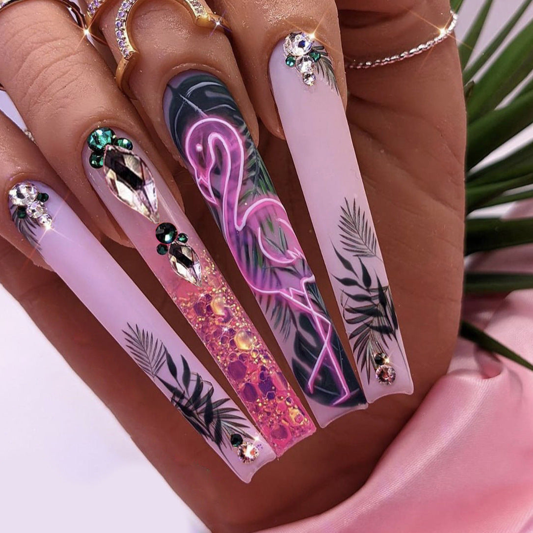 Flamingo Lounge Long Square Pink Vacation Press On Nails