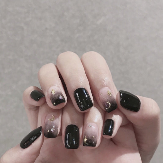 Cycle Stage Medium Square Black Astrology Press On Nails