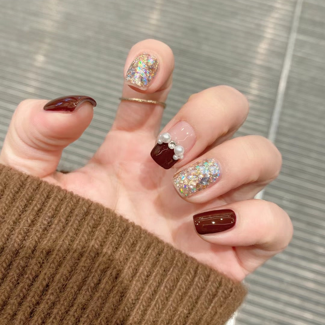 Rebuilding Medium Squoval Red Pearls Press On Nails