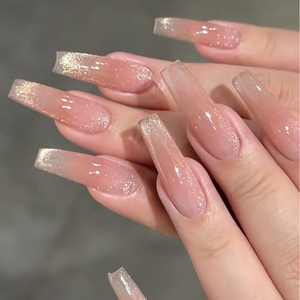 Starry Night Long Coffin Baby Pink Glitter Press-On Nail Set