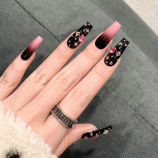 Take Advantage Medium Square Black Studded Press On Nails