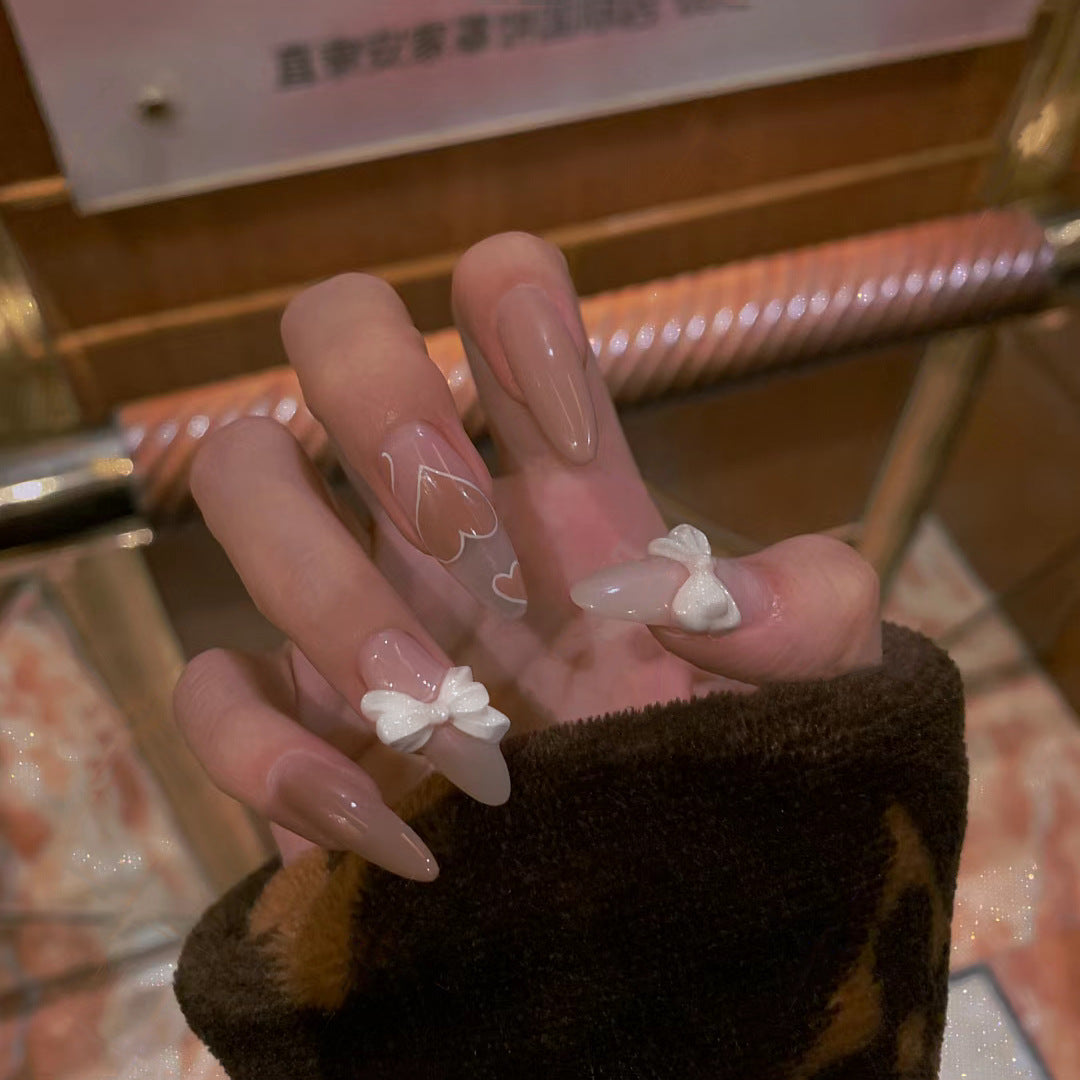 Mixed up Long Almond Brown Bows Press On Nails