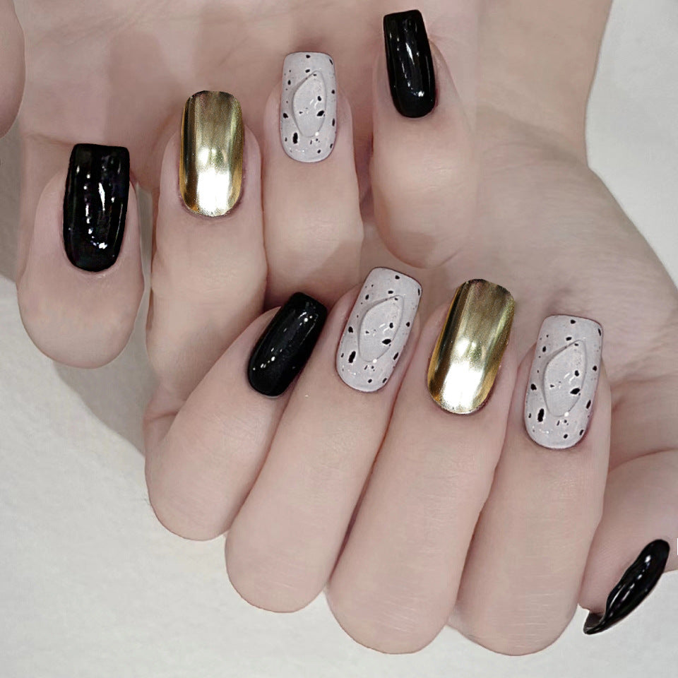 Raining Medium Square Black Everyday Press On Nails