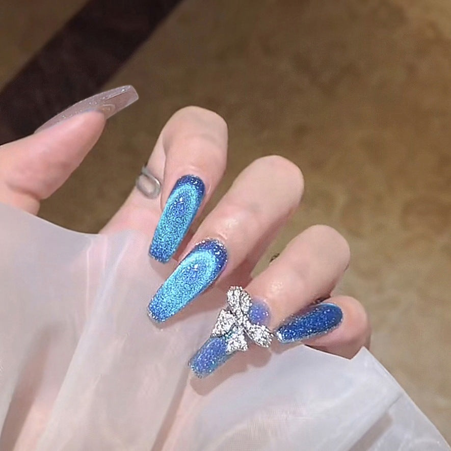 Simpin Long Coffin Blue Glitter Press On Nails