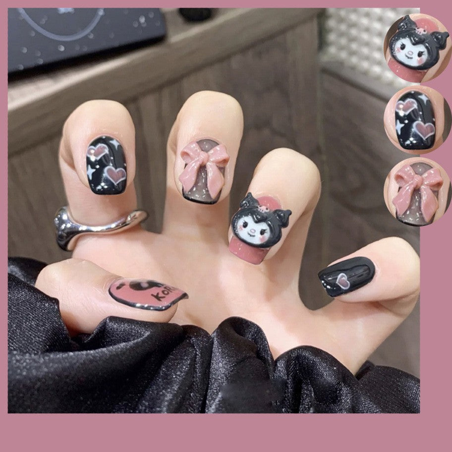 Kuromi Love Medium Square Black Cute Press On Nails