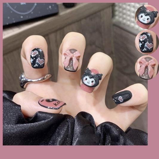 Kuromi Love Medium Square Black Cute Press On Nails