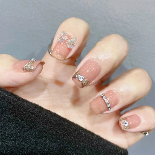 Make A Promise Long Square Pink Glossy Press On Nails