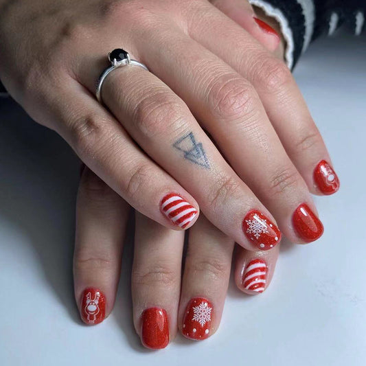 Candy Cane Love Short Square Red Holiday Press On Nails