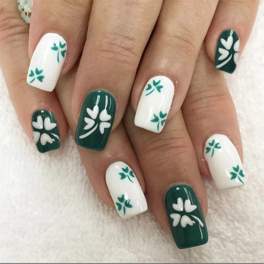 Lucky Irish Medium Square Green St. Patrick's Day Press On Nails