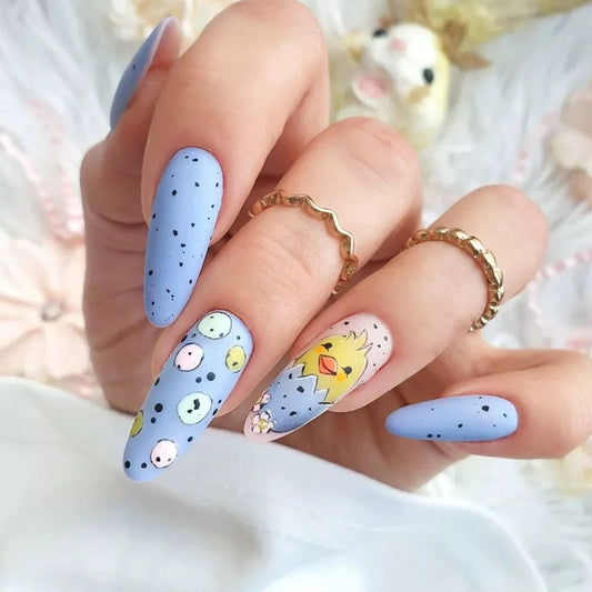 Egg Hunt Long Oval Blue Easter Press On Nails