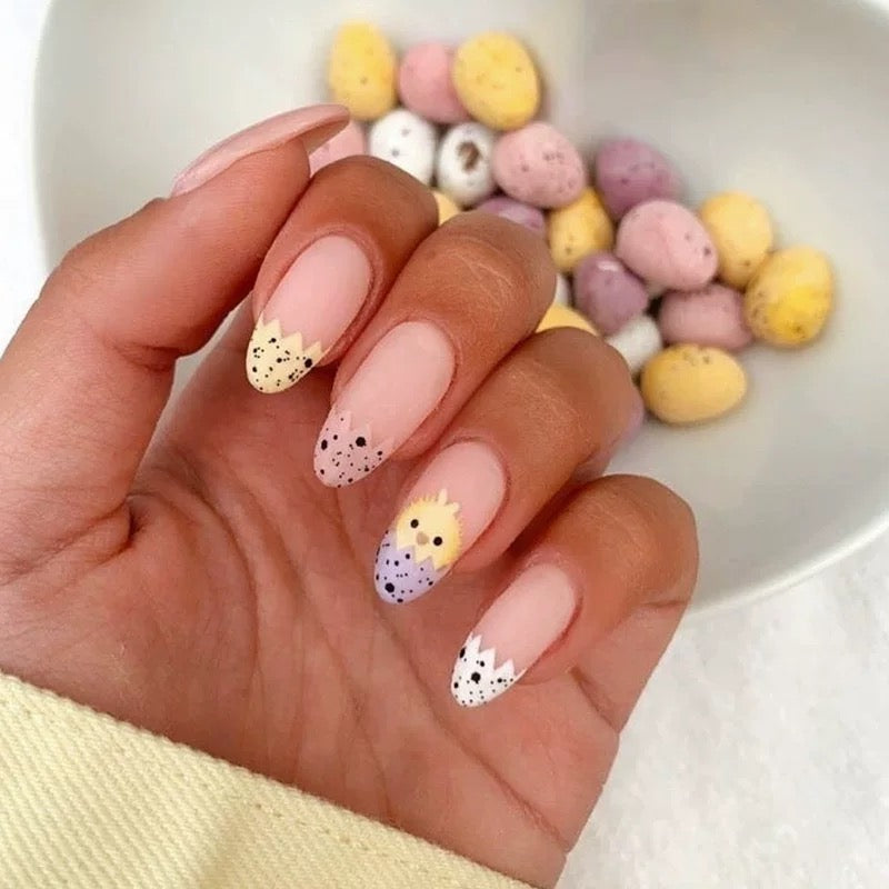 Hatchling Medium Oval Multicolor Easter Press On Nails