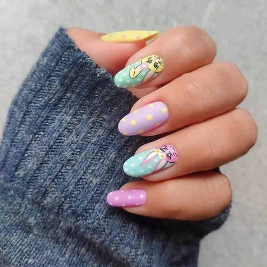 Bunny Bunny Medium Oval Multicolor Easter Press On Nails