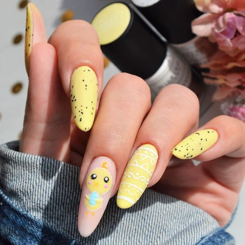 Bunny Day Long Oval Yellow Easter Press On Nails