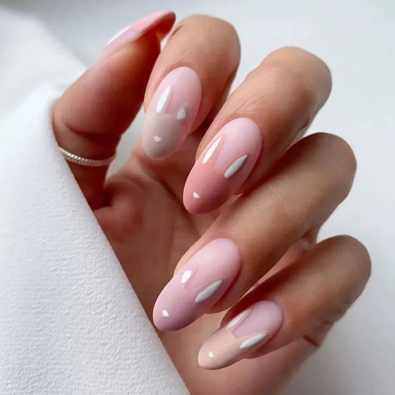 Abstract Bunny Long Oval Pink Easter Press On Nails