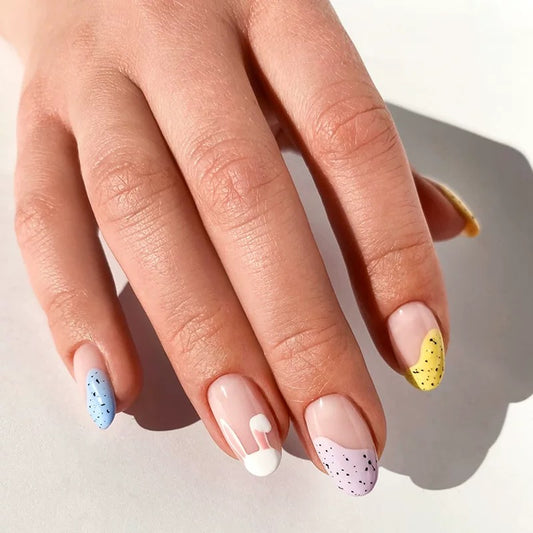 Funny Enough Bunny Medium Oval Multicolor Easter Press On Nails