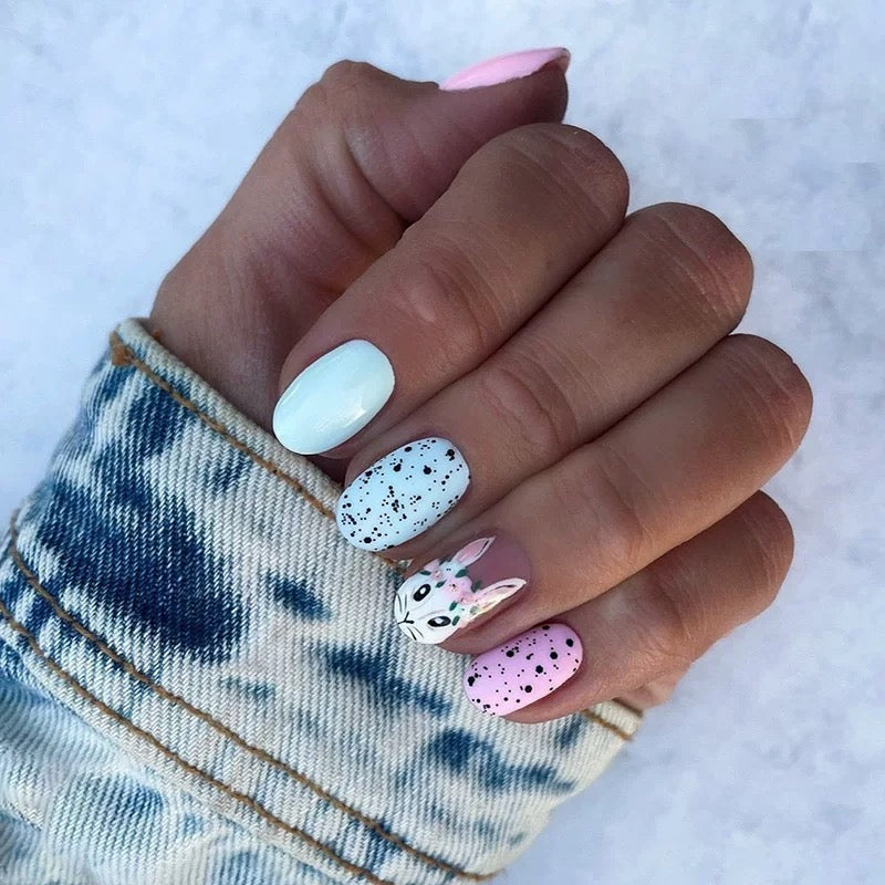 Bunny Baby Medium Oval Multicolor Easter Press On Nails