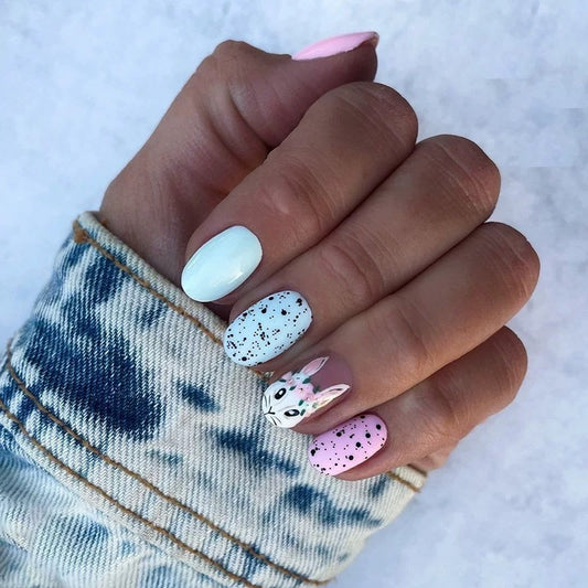 Bunny Baby Medium Oval Multicolor Easter Press On Nails