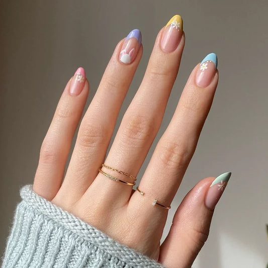 Cute Bunnies Medium Almond Multicolor Easter Press On Nails