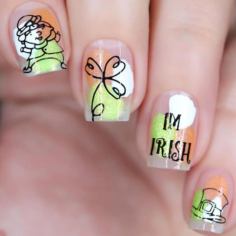Kiss The Irish Medium Square Green St. Patrick's Day Press On Nails