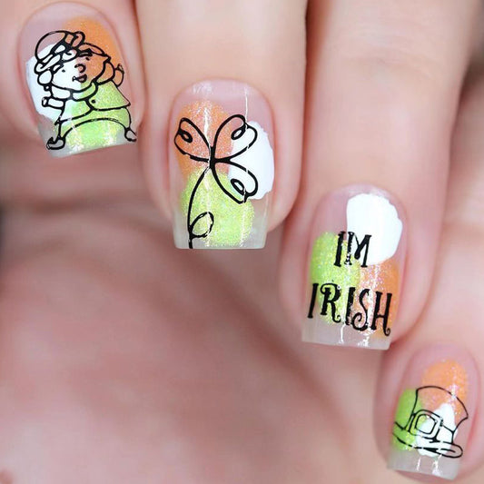 Kiss The Irish Medium Square Green St. Patrick's Day Press On Nails