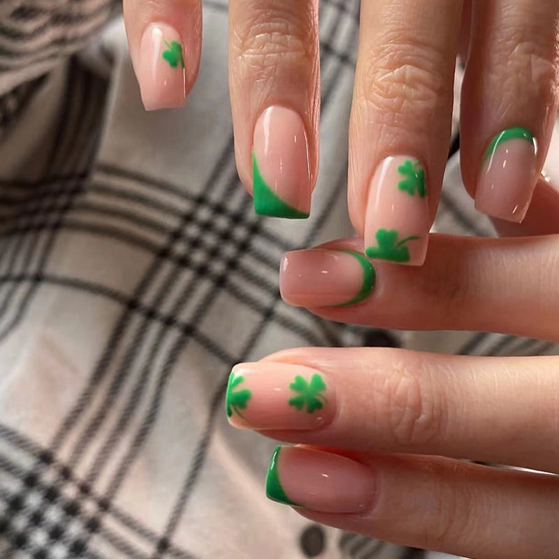Four Leaf Clover Medium Square Green St. Patrick's Day Press On Nails