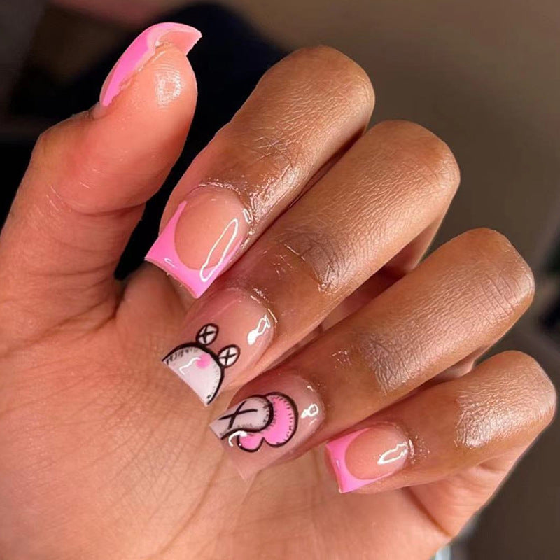 Funny Bunny Short Square Pink French Tips Press On Nails