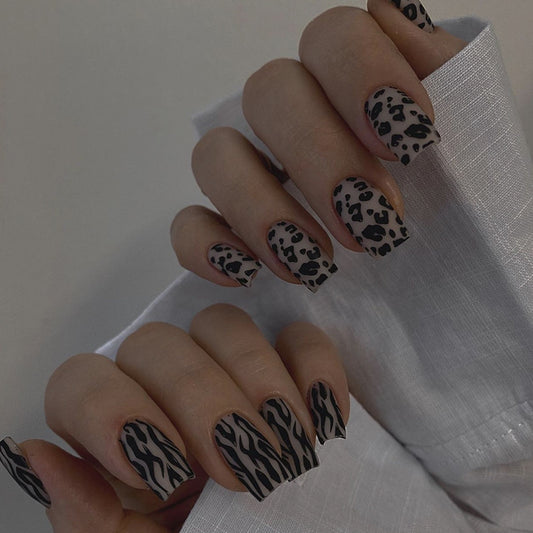 Nightmare Medium Square Black Abstract Press On Nails