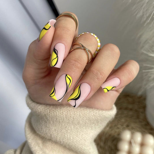 Wall Art Medium Square Yellow Abstract Press On Nails