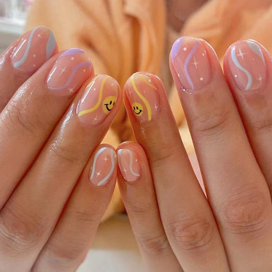 Playing Around Short Round Multicolor Cute Press On Nails